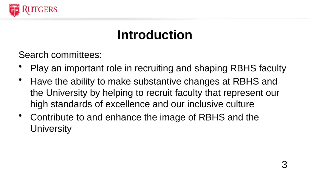 RBHS Faculty Search Committee Training Roadmap - slide 3 of 27
