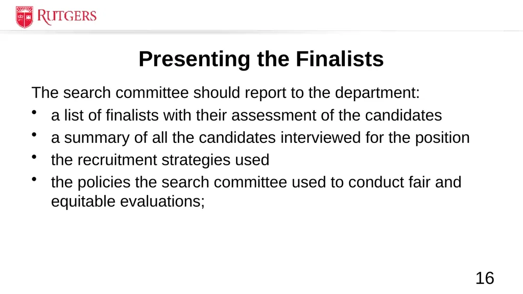 RBHS Faculty Search Committee Training Roadmap - slide 16 of 27