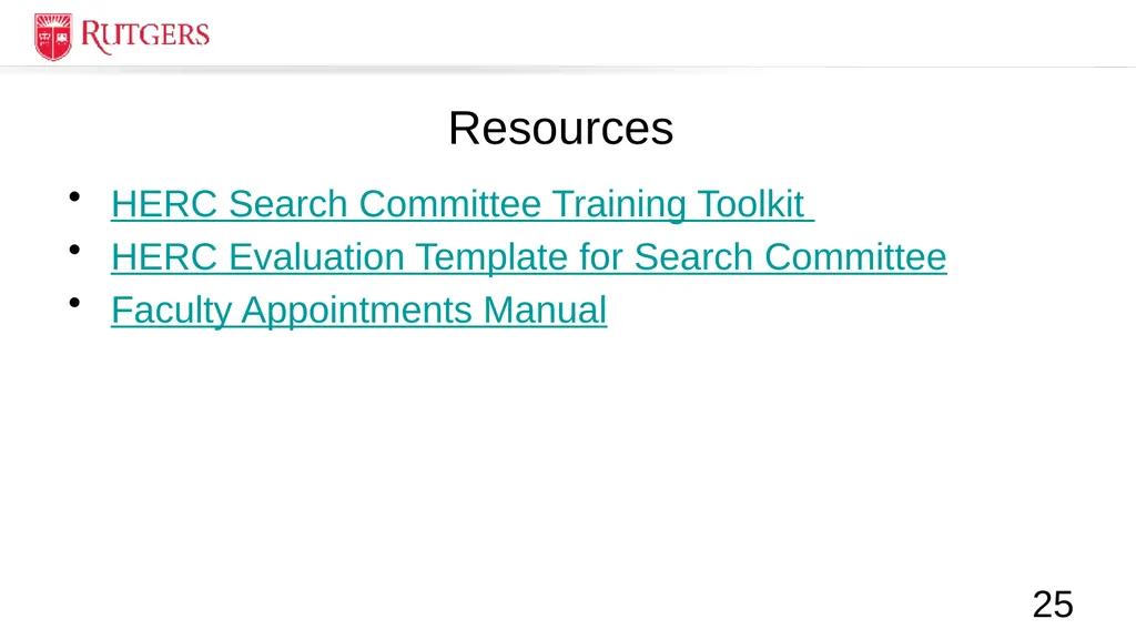 RBHS Faculty Search Committee Training Roadmap - slide 25 of 27