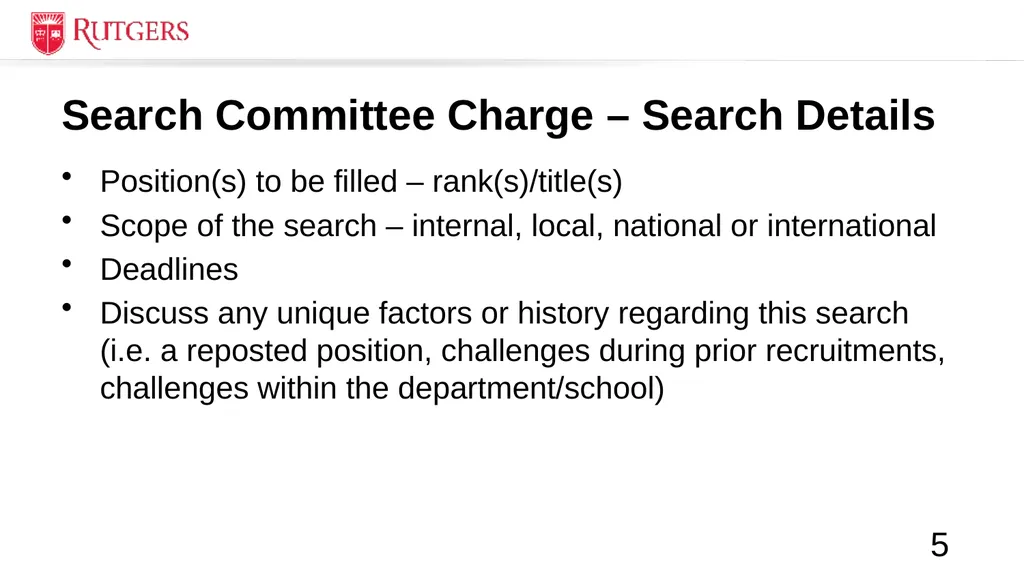 RBHS Faculty Search Committee Training Roadmap - slide 5 of 27