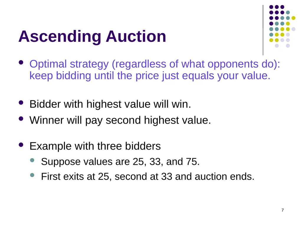 Auction Theory 1 Selling a single good Seller has - slide 7 of 36