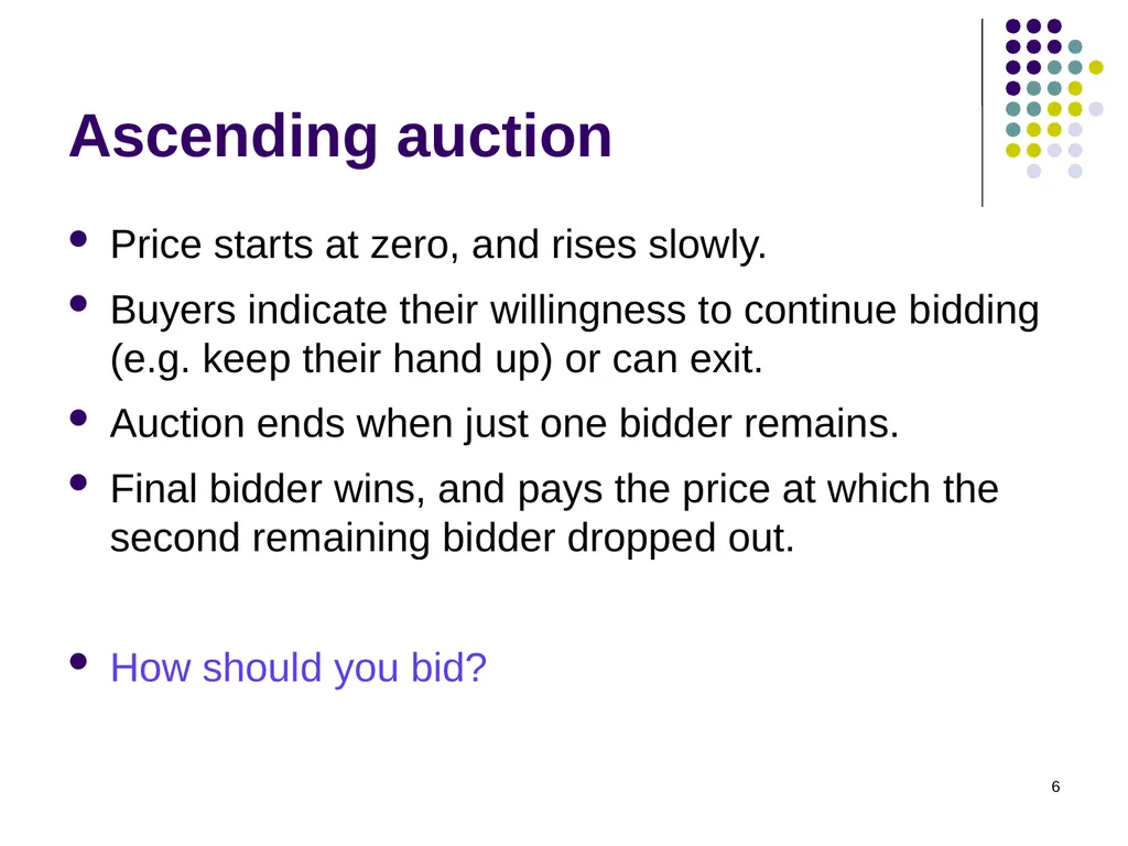 Auction Theory 1 Selling a single good Seller has - slide 6 of 36