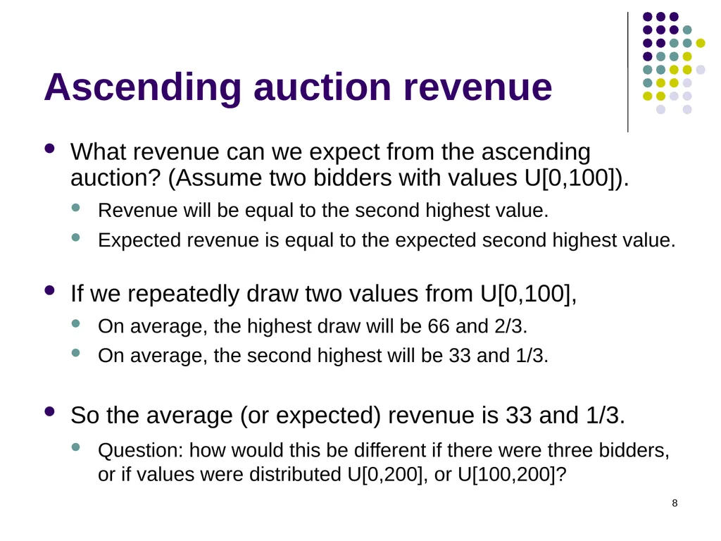 Auction Theory 1 Selling a single good Seller has - slide 8 of 36