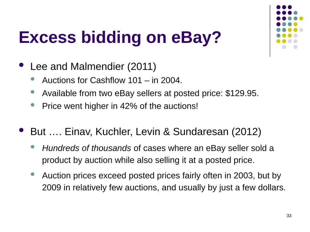 Auction Theory 1 Selling a single good Seller has - slide 33 of 36