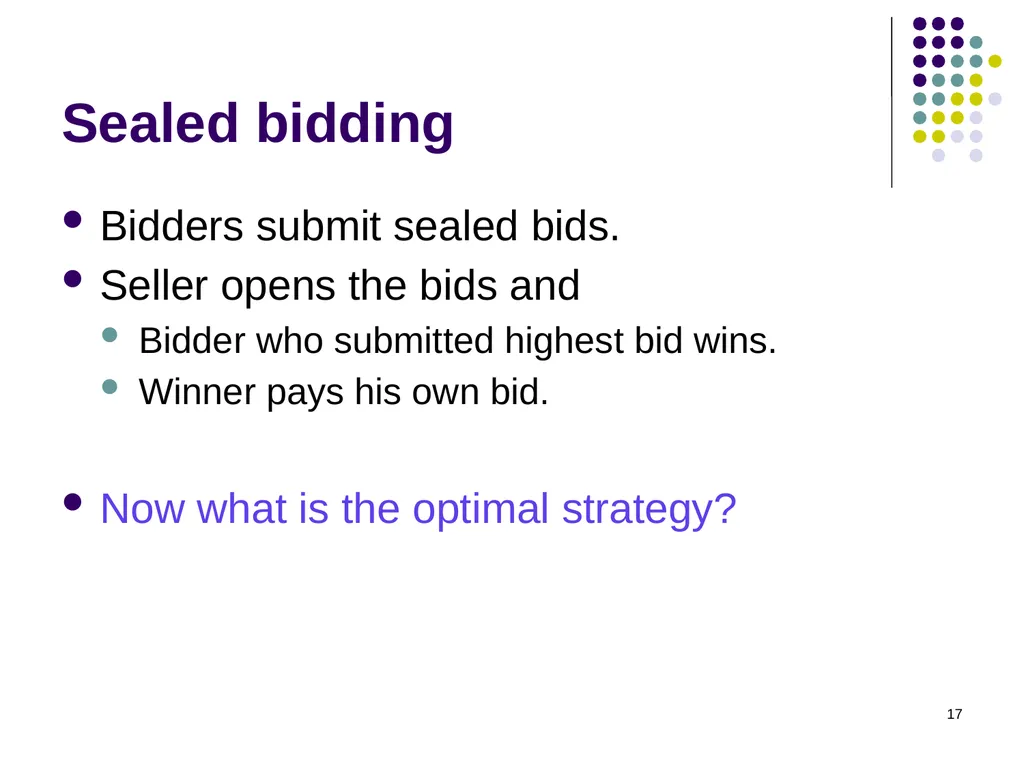 Auction Theory 1 Selling a single good Seller has - slide 17 of 36