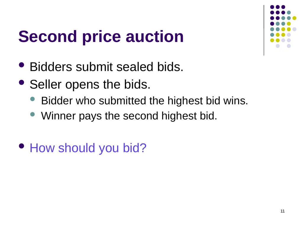 Auction Theory 1 Selling a single good Seller has - slide 11 of 36