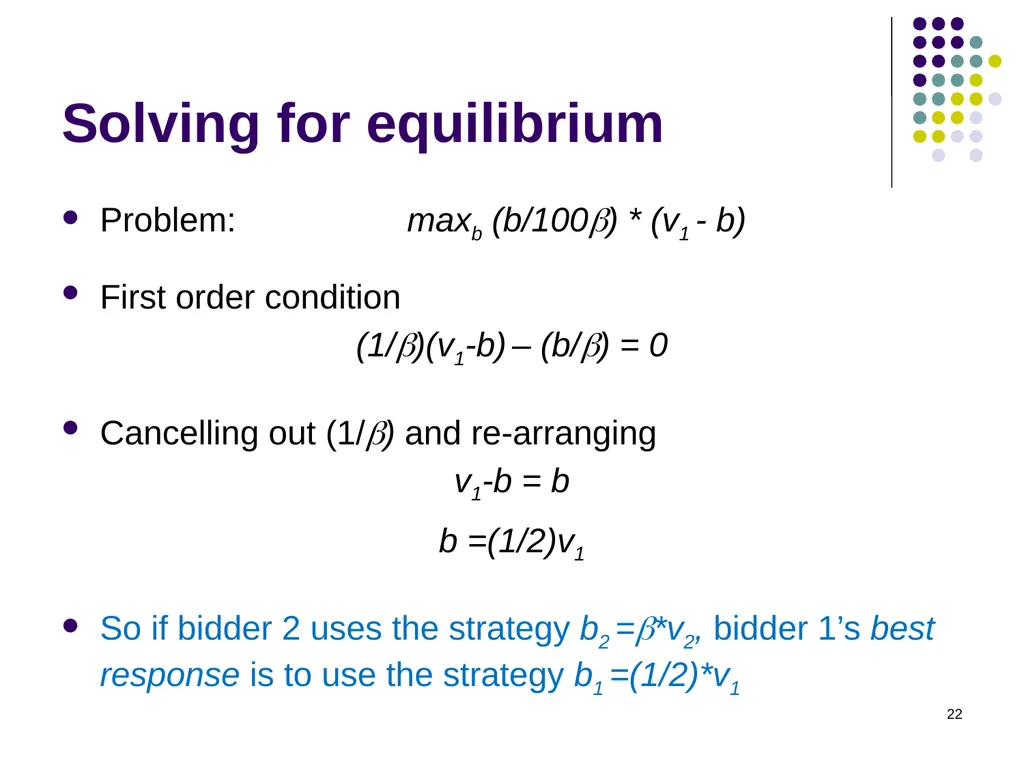 Auction Theory 1 Selling a single good Seller has - slide 22 of 36
