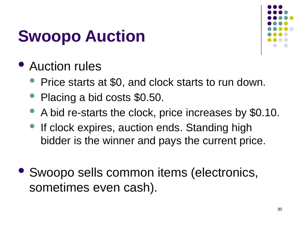 Auction Theory 1 Selling a single good Seller has - slide 30 of 36