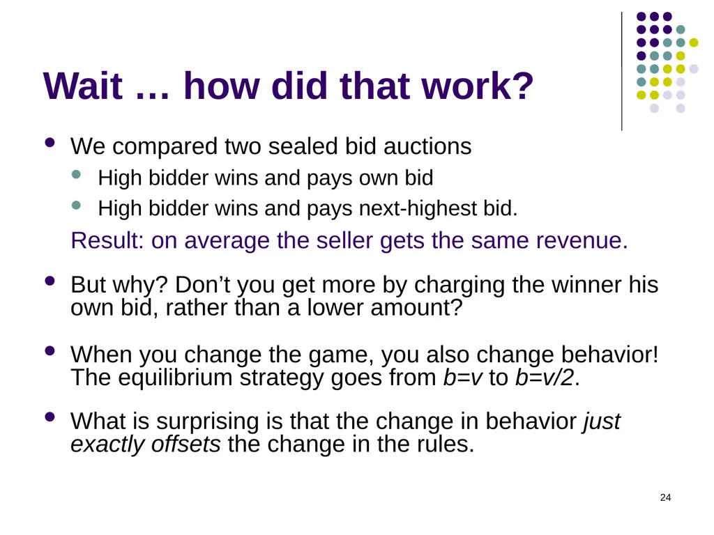 Auction Theory 1 Selling a single good Seller has - slide 24 of 36