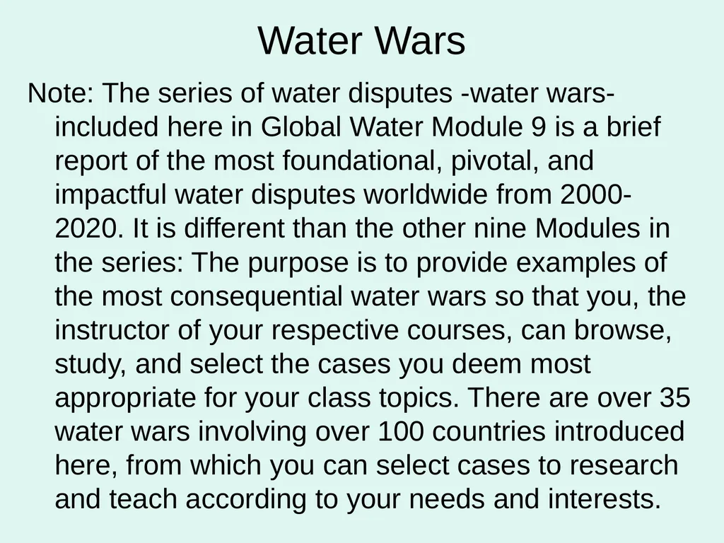 Global Water Modules Module 9: Examples of Water - slide 6 of 53