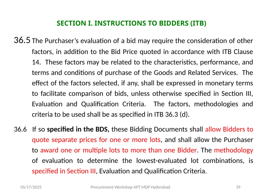 STANDARD BIDDING DOCUMENTS Procurement of Goods - slide 39 of 125