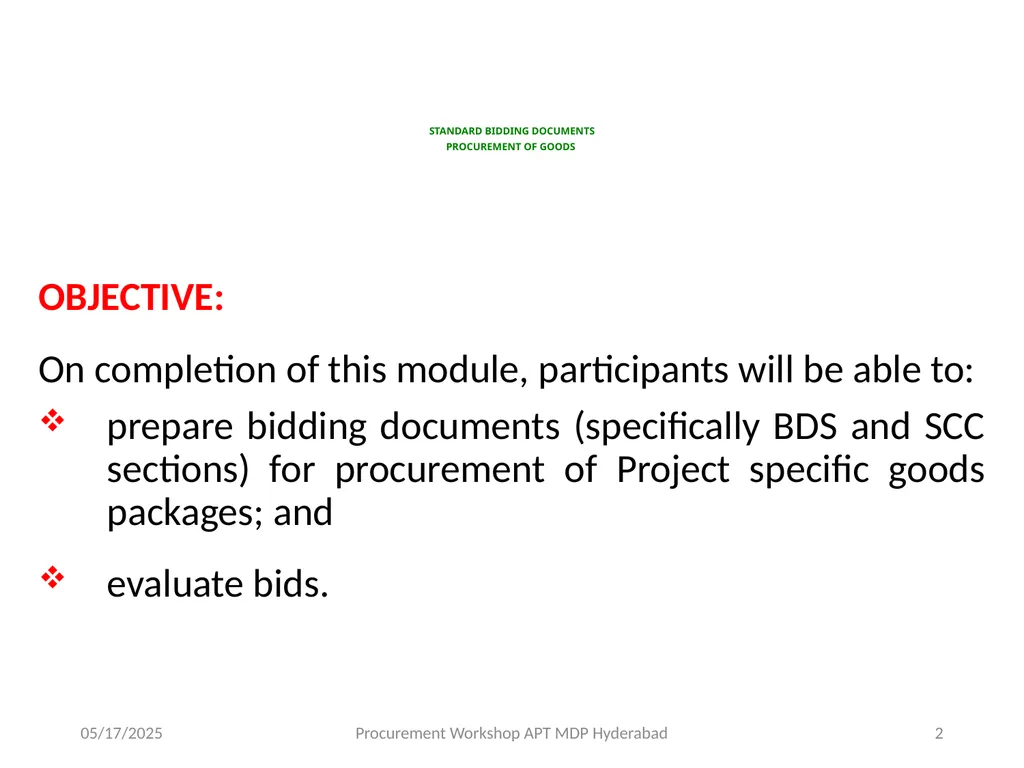STANDARD BIDDING DOCUMENTS Procurement of Goods - slide 2 of 125