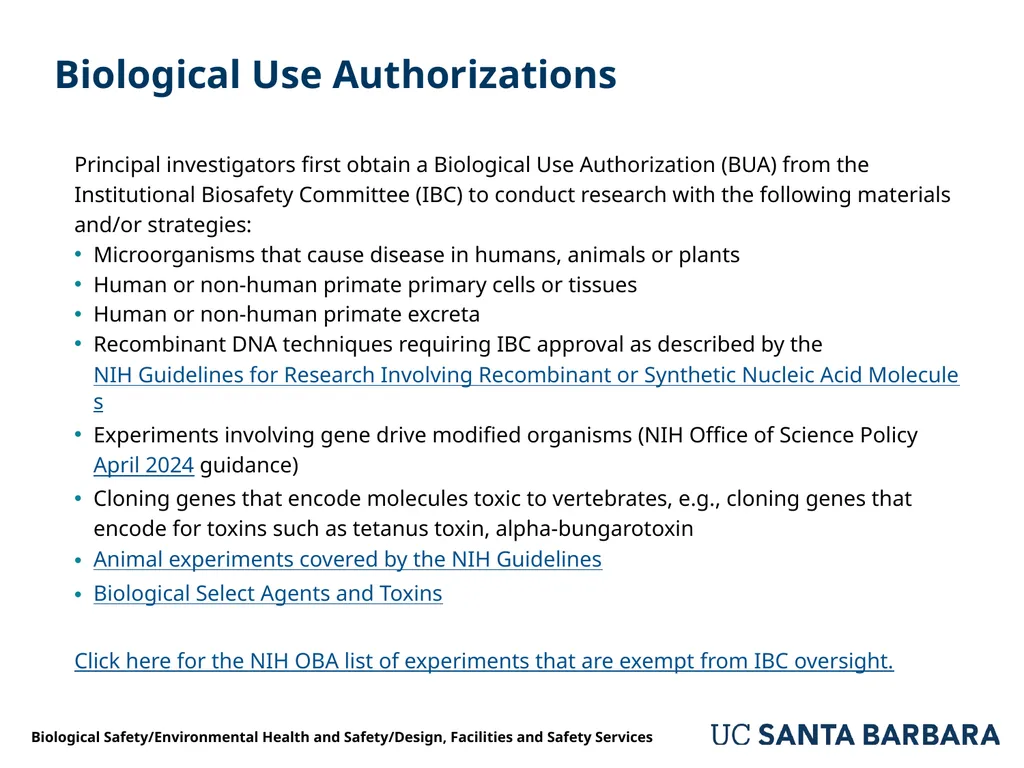 A guide to UCSB’s Biological Safety Program - slide 7 of 24
