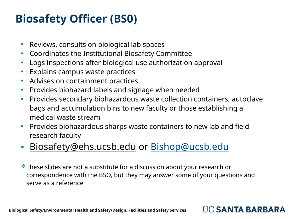 A guide to UCSB’s Biological Safety Program - slide 3 of 24