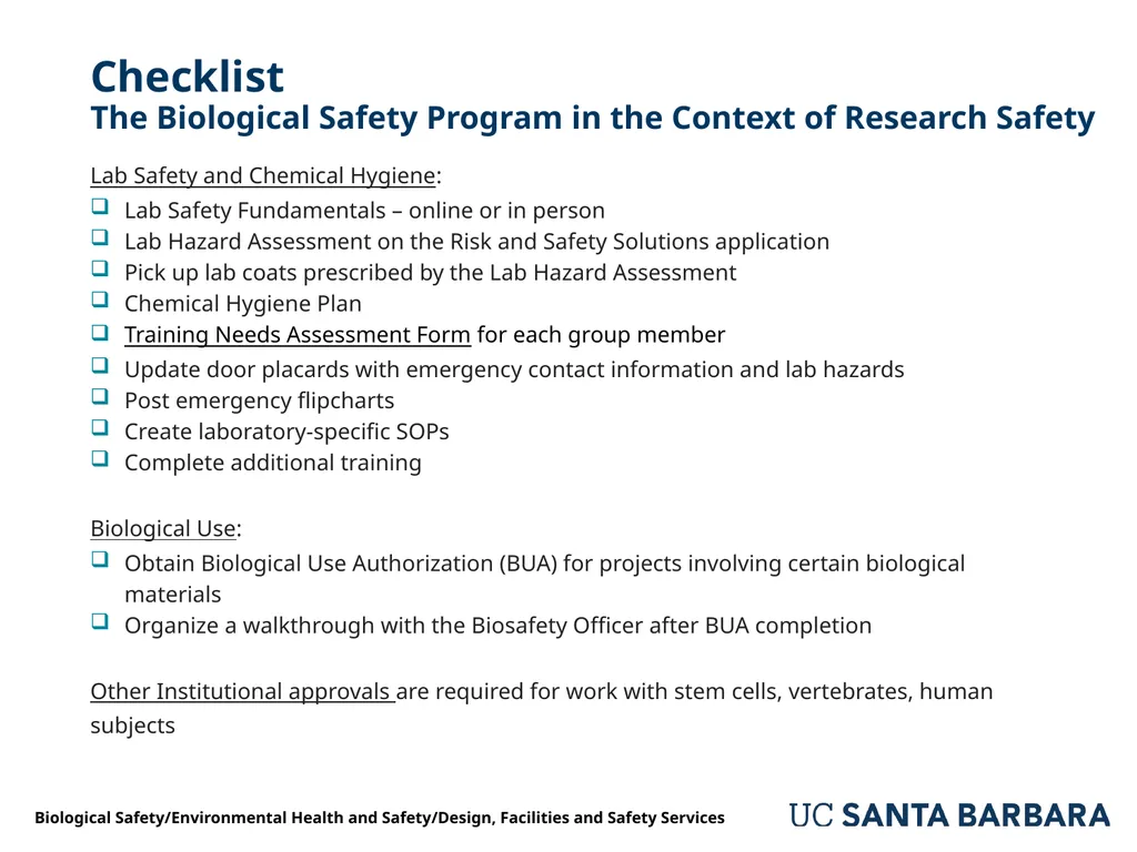 A guide to UCSB’s Biological Safety Program - slide 2 of 24