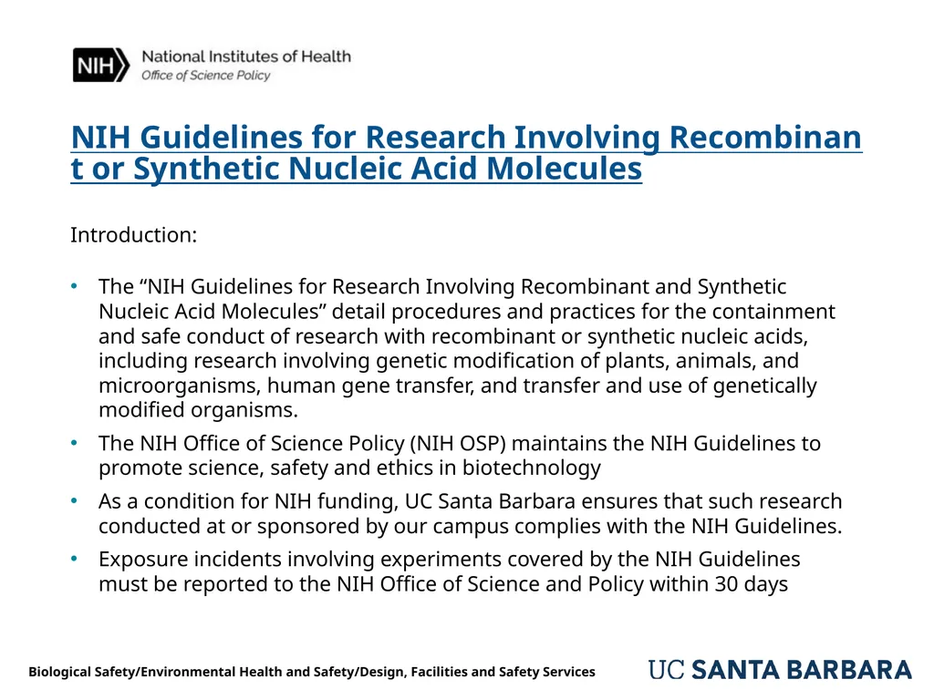 A guide to UCSB’s Biological Safety Program - slide 5 of 24