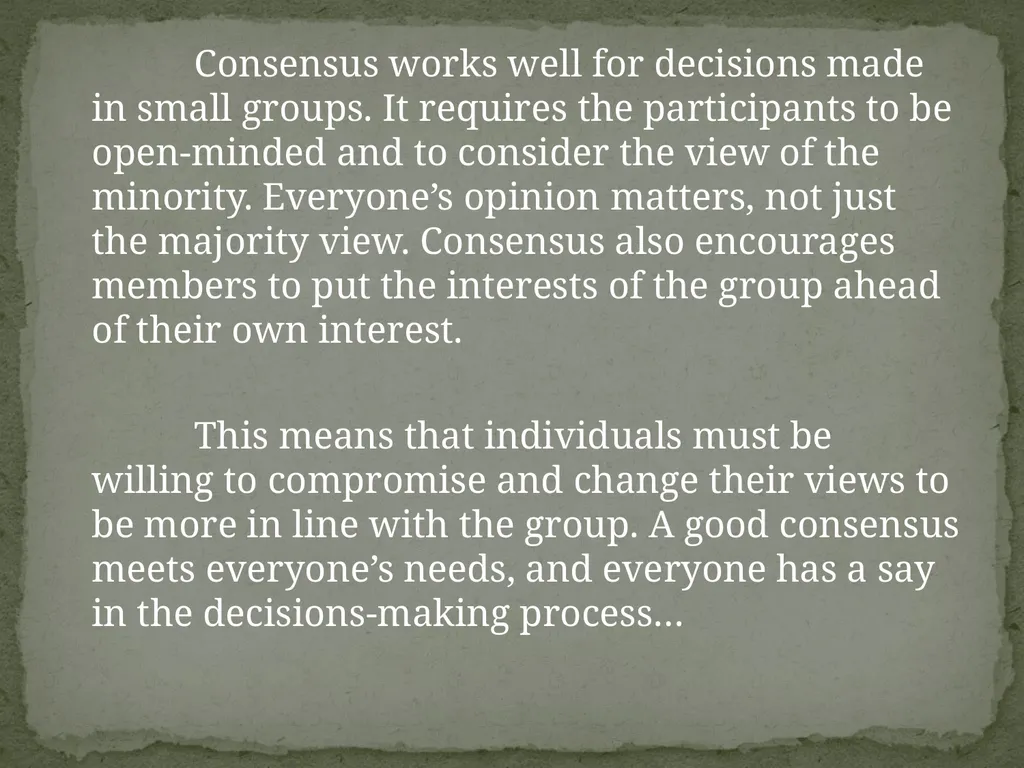 Of consensus as a decision-making model for - slide 3 of 13