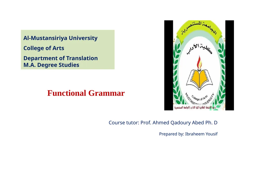 Functional Grammar Al-Mustansiriya University - slide 1 of 20
