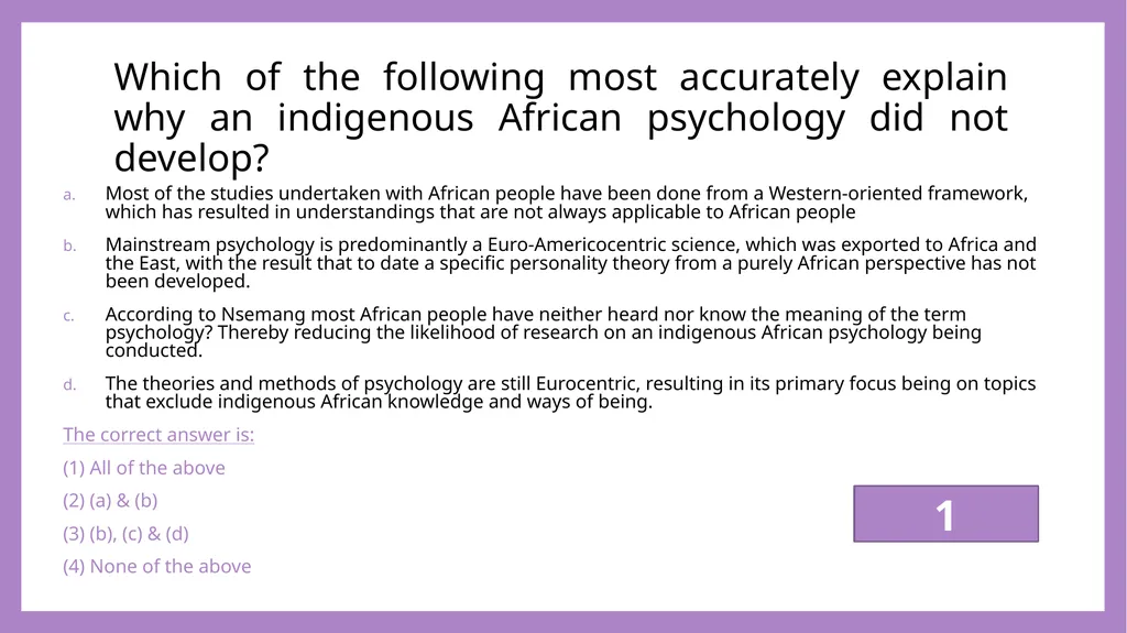 African Perspectives PYC2601 Which of the - slide 2 of 64