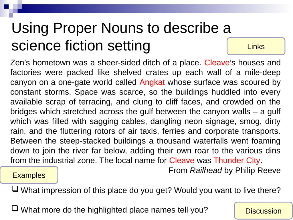 Using nouns to establish genre and setting LEAD - slide 6 of 10