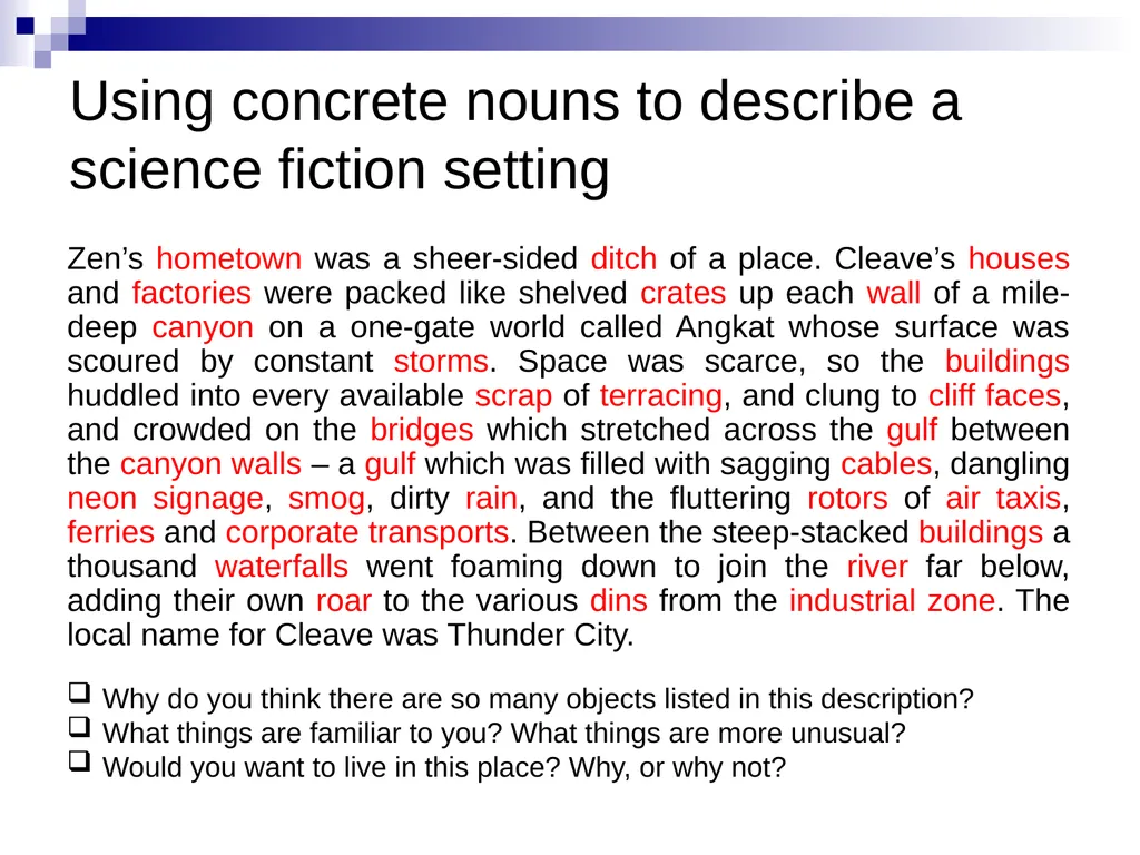 Using nouns to establish genre and setting LEAD - slide 7 of 10