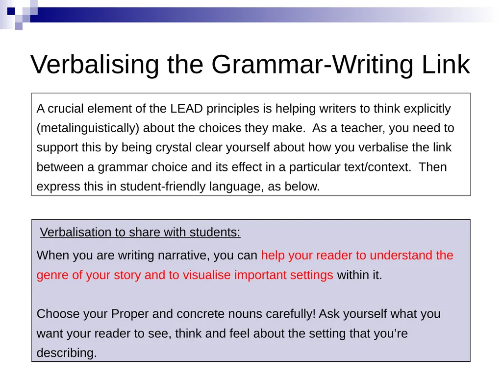 Using nouns to establish genre and setting LEAD - slide 9 of 10