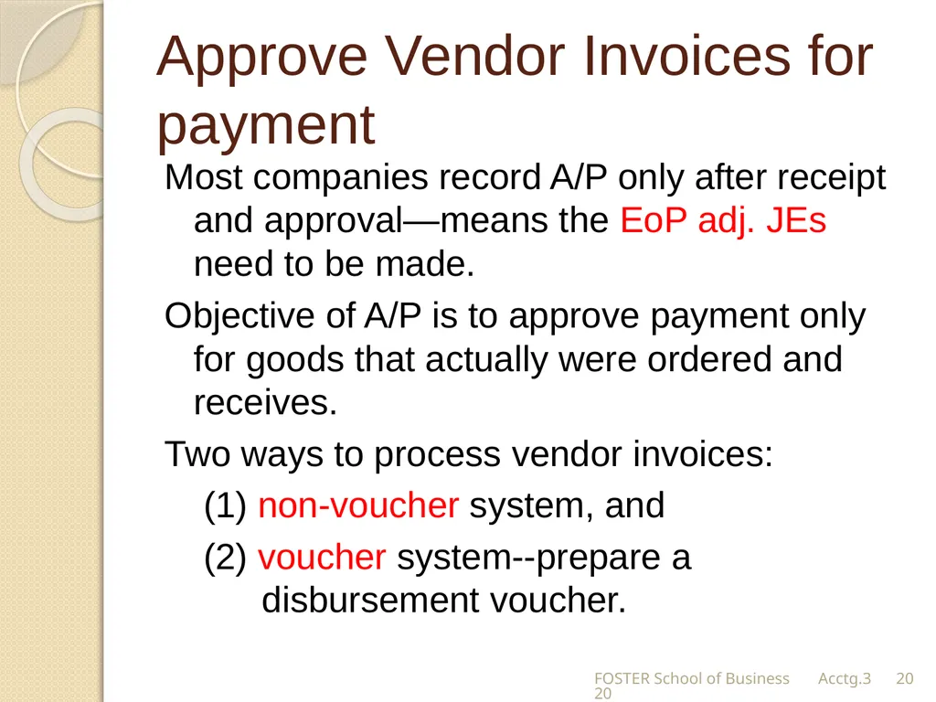 The Expense Cycle: Purchasing to Cash Payments - slide 20 of 38
