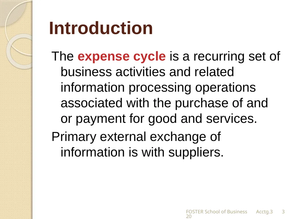 The Expense Cycle: Purchasing to Cash Payments - slide 3 of 38