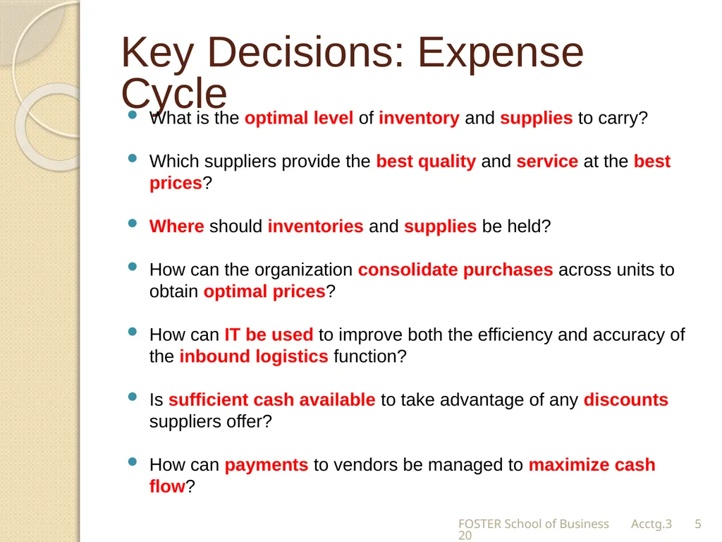 The Expense Cycle: Purchasing to Cash Payments - slide 5 of 38