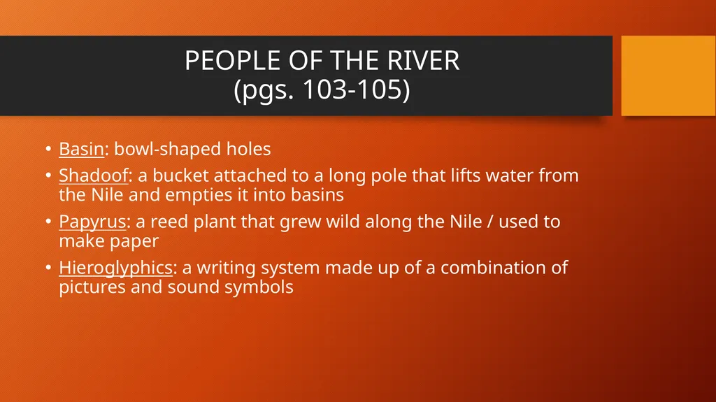 ANCIENT EGYPT Chapter 5 Lesson 1: The Nile River - slide 8 of 23