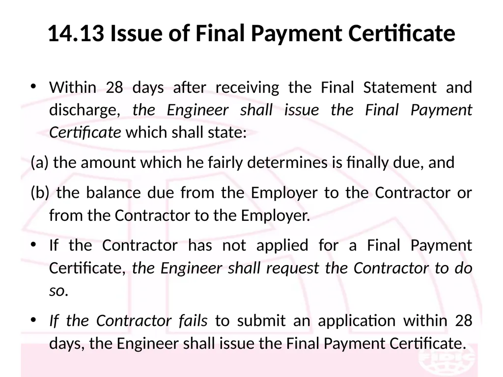 FIDIC Conditions of Contract for Construction - slide 190 of 250