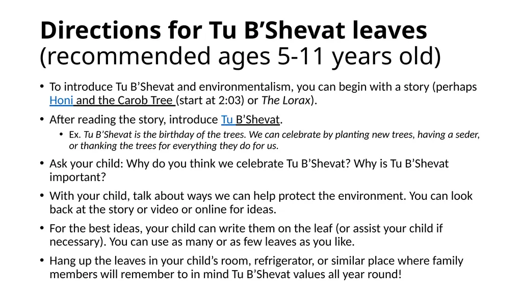 Directions for Tu B’Shevat leaves (recommended - slide 1 of 5