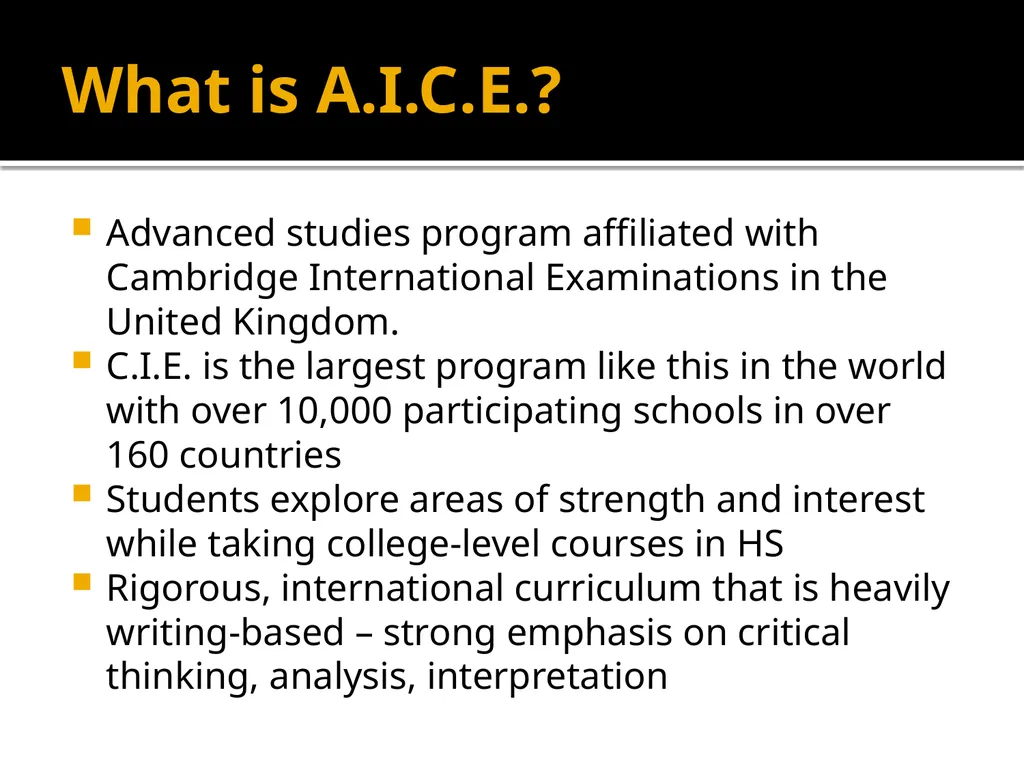 Cambridge A.I.C.E. Advanced International - slide 2 of 19