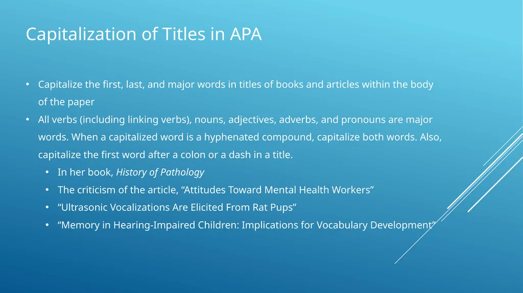 Capitalization of titles in apa, mla, and turabian - slide 3 of 19