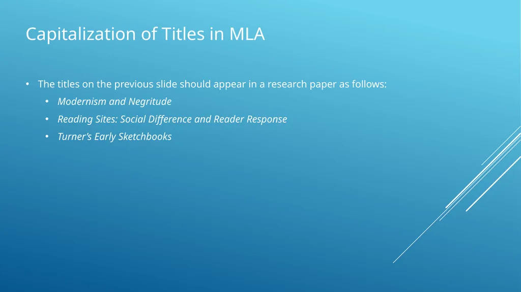 Capitalization of titles in apa, mla, and turabian - slide 10 of 19
