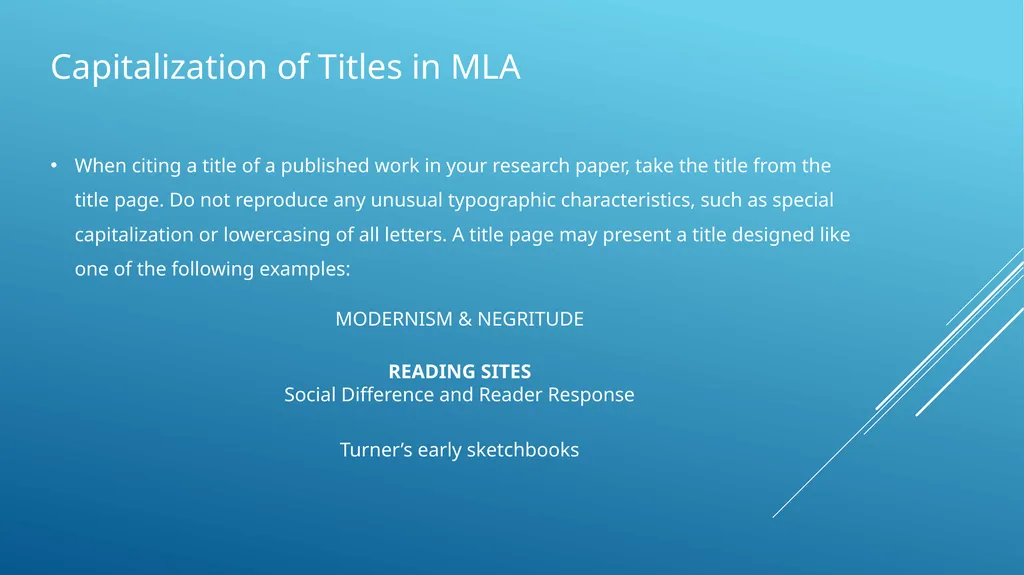 Capitalization of titles in apa, mla, and turabian - slide 9 of 19