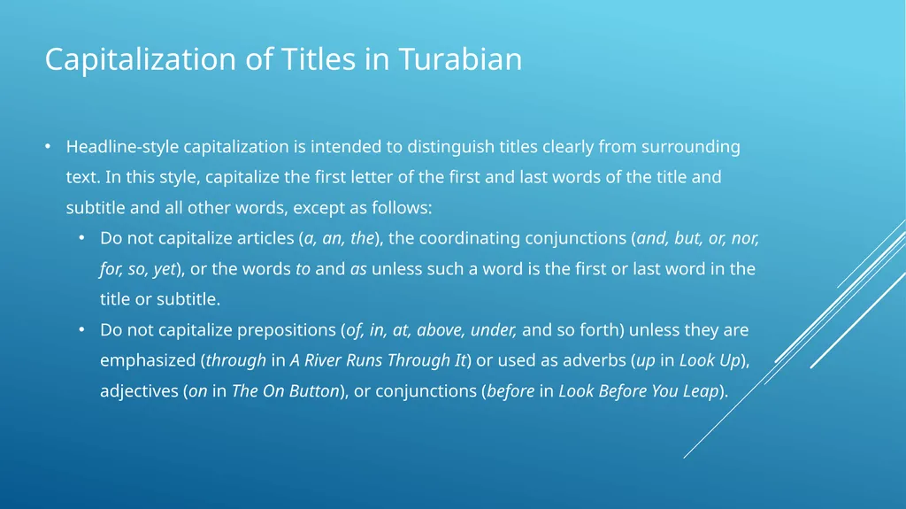 Capitalization of titles in apa, mla, and turabian - slide 15 of 19