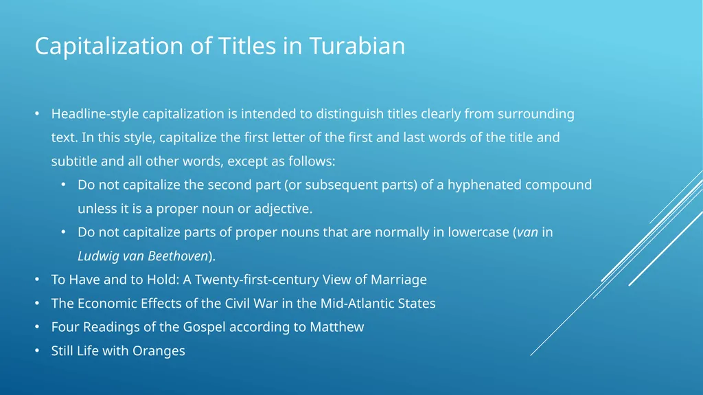 Capitalization of titles in apa, mla, and turabian - slide 16 of 19