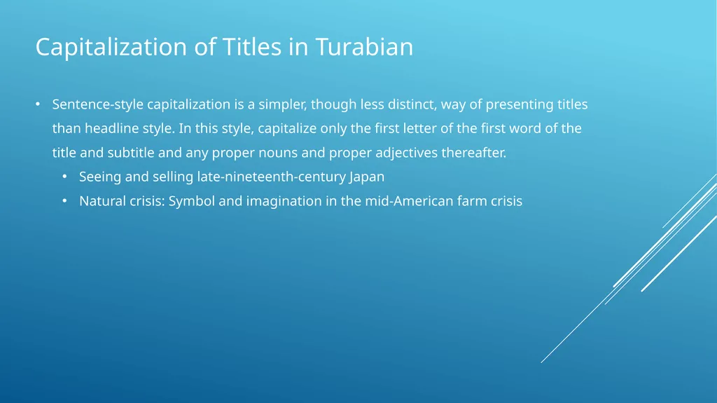 Capitalization of titles in apa, mla, and turabian - slide 18 of 19
