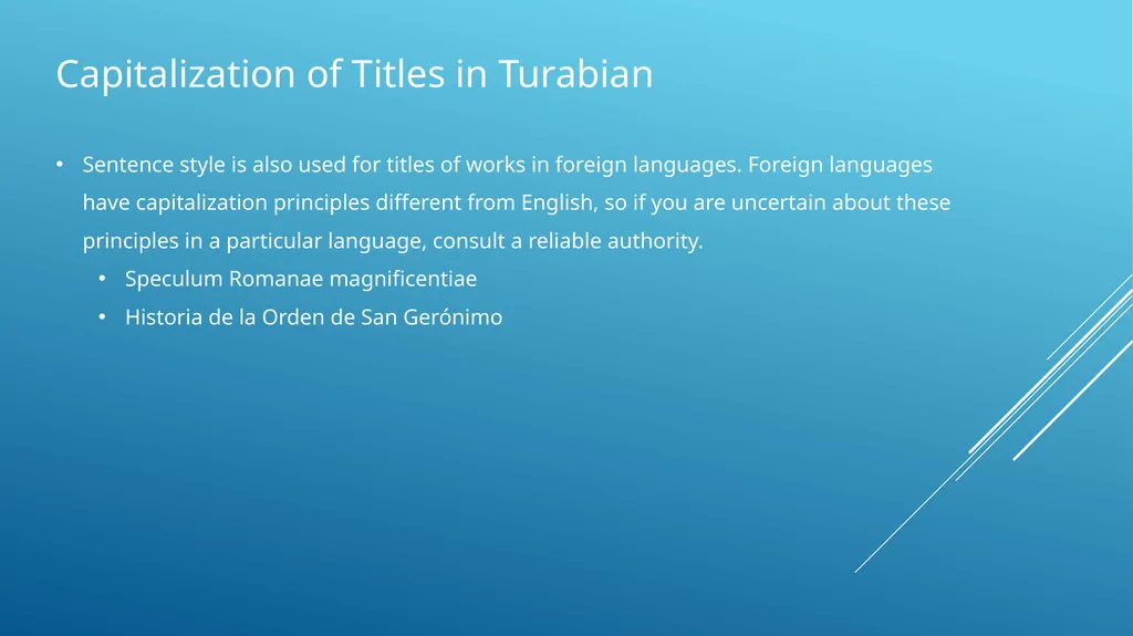 Capitalization of titles in apa, mla, and turabian - slide 19 of 19