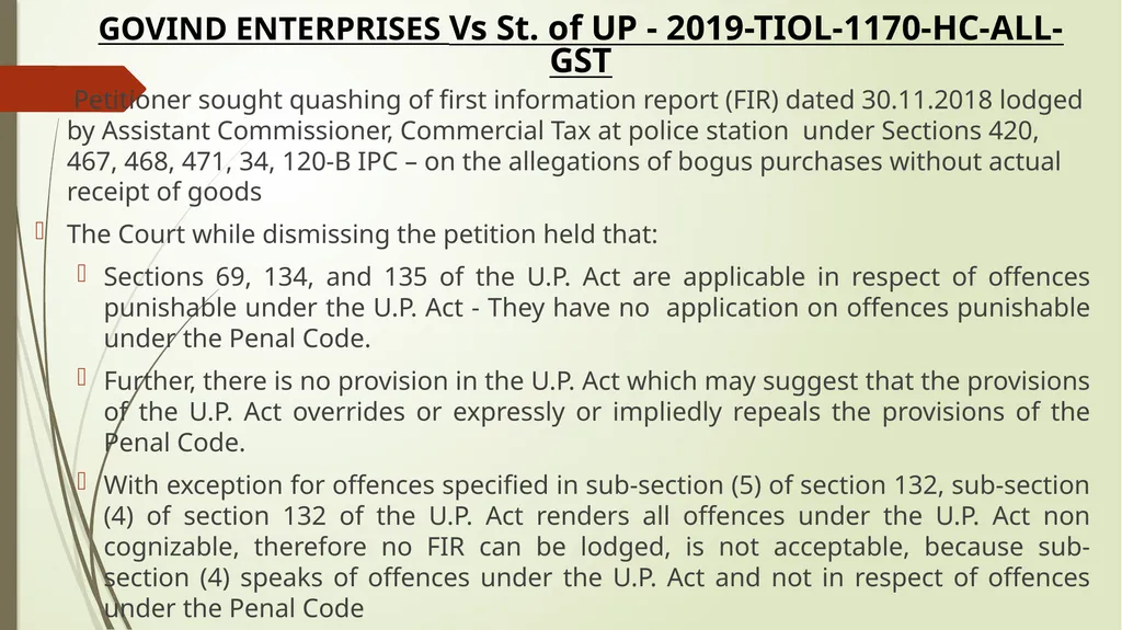 Important Judicial Pronouncements in GST CA - slide 124 of 132