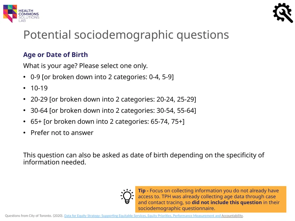 TOOLS Sociodemographic Data Collection IN A - slide 10 of 36
