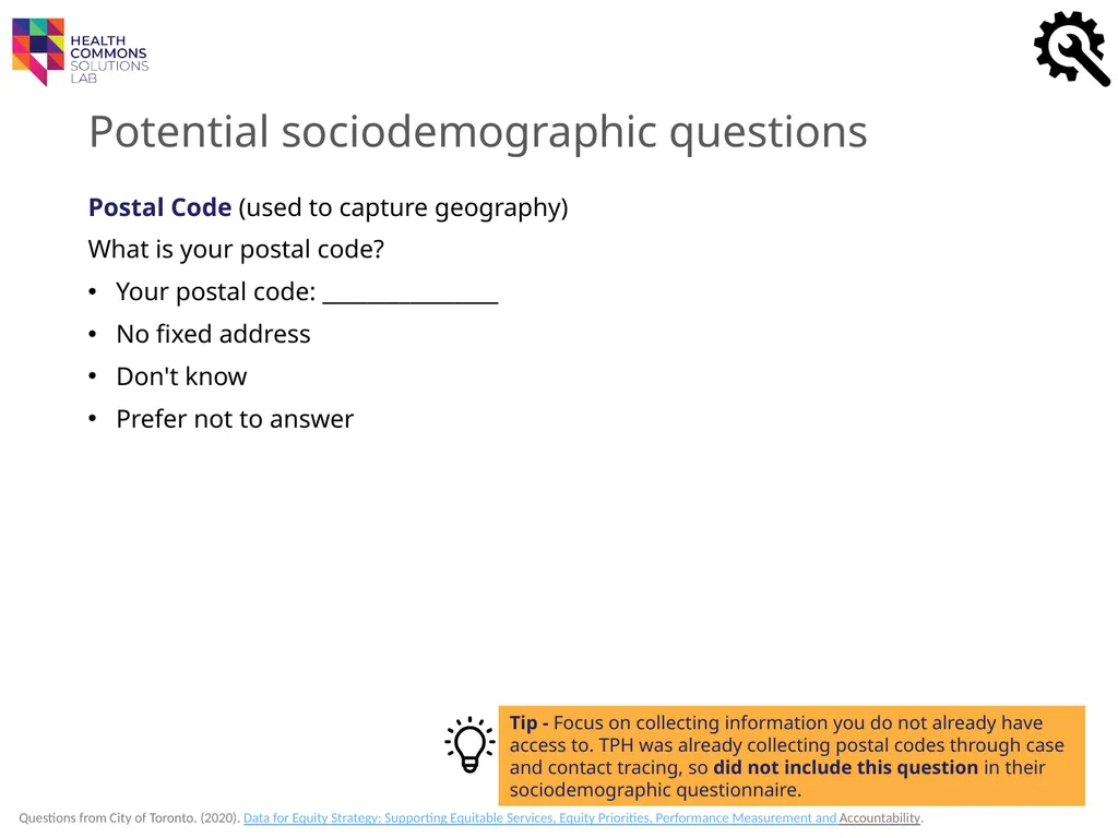 TOOLS Sociodemographic Data Collection IN A - slide 11 of 36