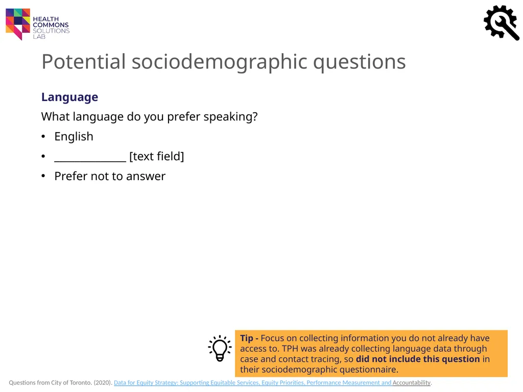 TOOLS Sociodemographic Data Collection IN A - slide 12 of 36