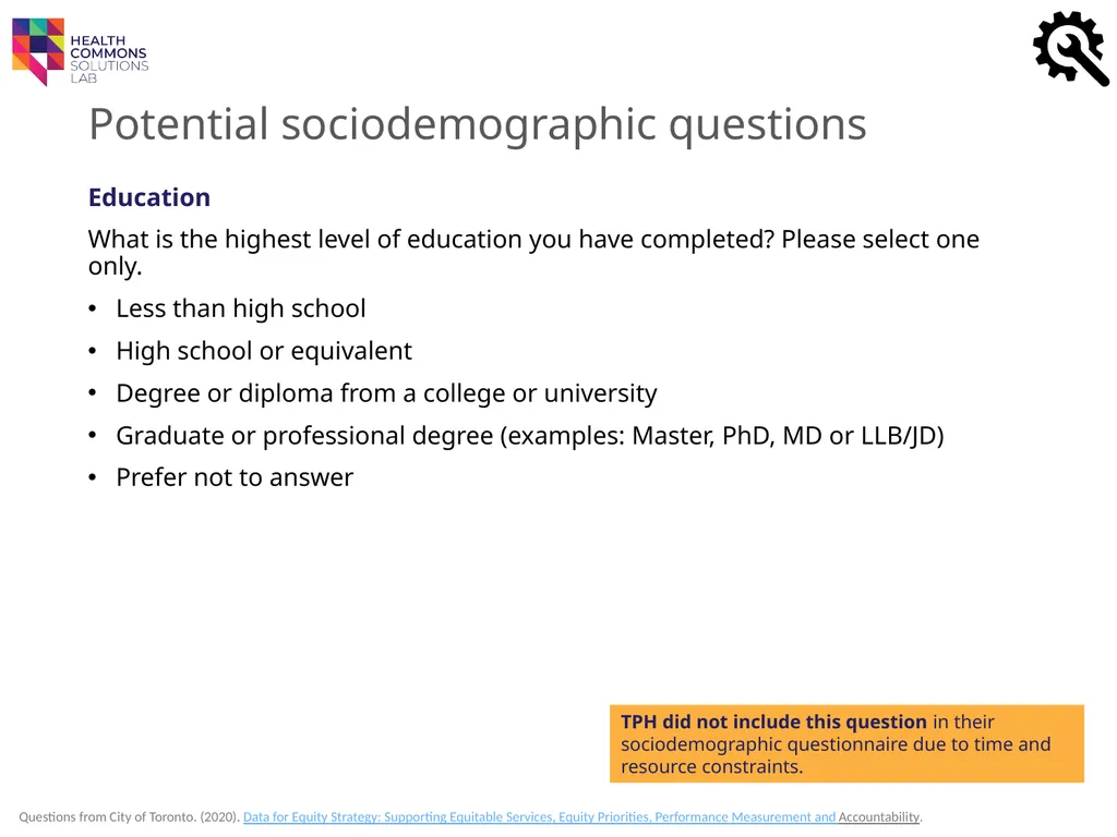 TOOLS Sociodemographic Data Collection IN A - slide 21 of 36