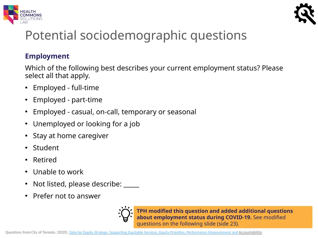 TOOLS Sociodemographic Data Collection IN A - slide 22 of 36