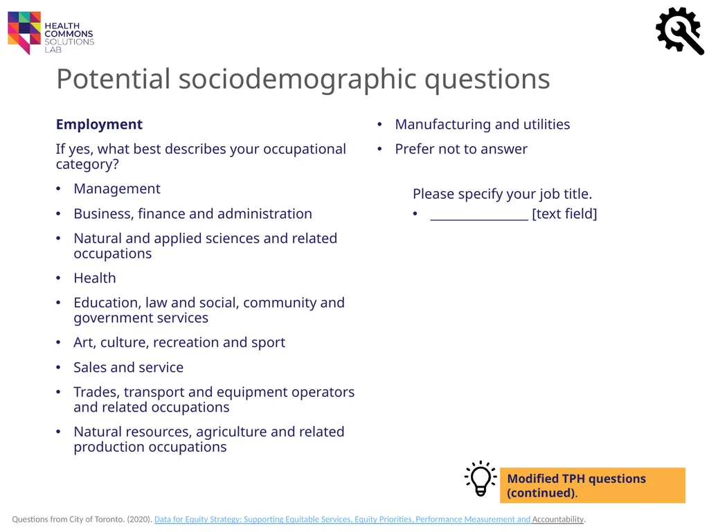 TOOLS Sociodemographic Data Collection IN A - slide 24 of 36