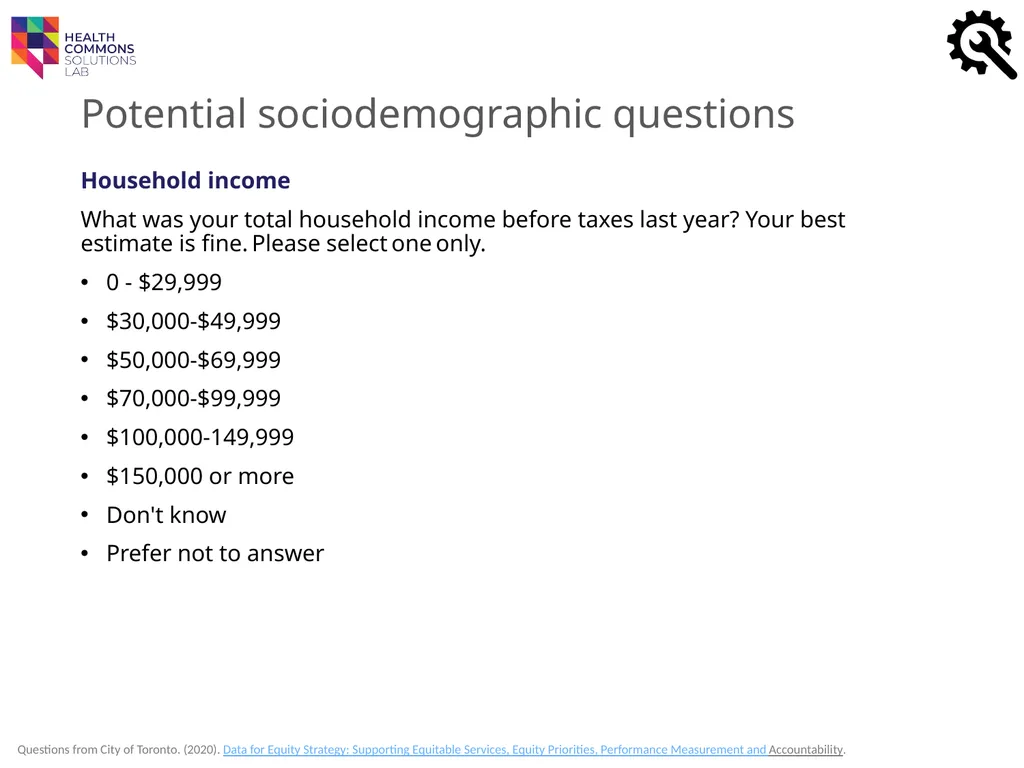 TOOLS Sociodemographic Data Collection IN A - slide 25 of 36