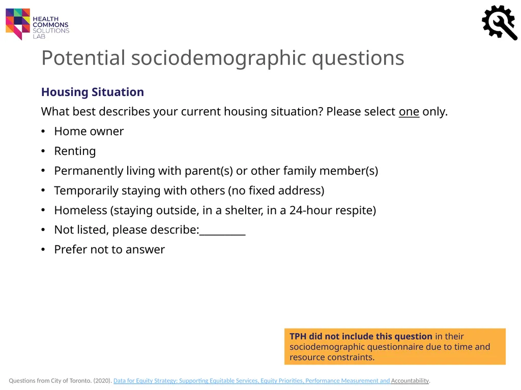 TOOLS Sociodemographic Data Collection IN A - slide 27 of 36