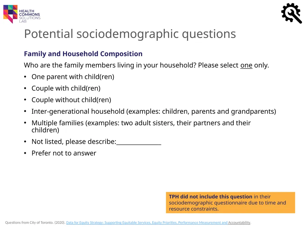 TOOLS Sociodemographic Data Collection IN A - slide 28 of 36